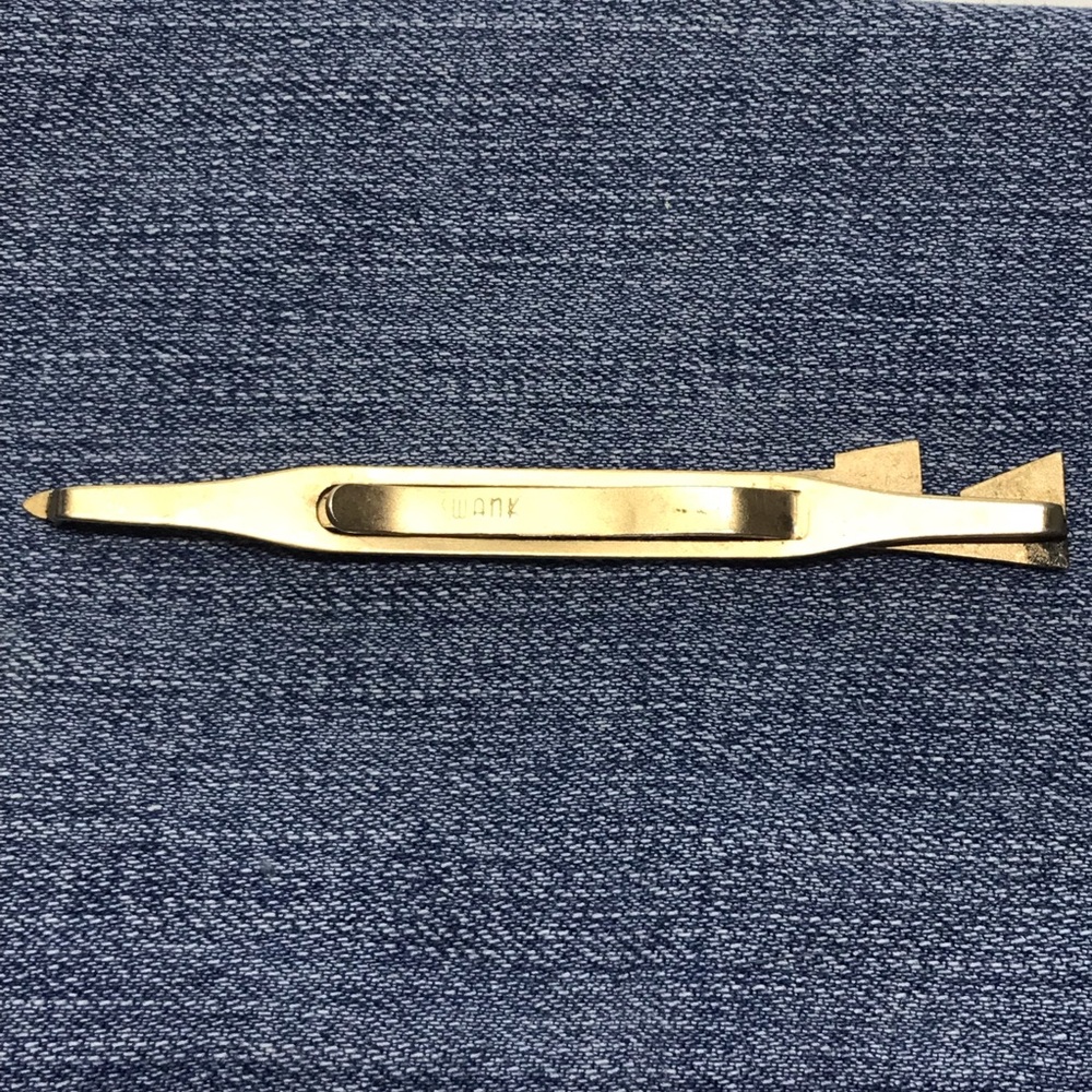 Swank Tie Clip Bar Initial J Letter Art Deco Monogram Gold Vintage Mens Jewelry - Picture 5 of 5